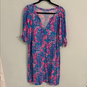 Lilly Pulitzer Blue and Pink Floral Midi Dress